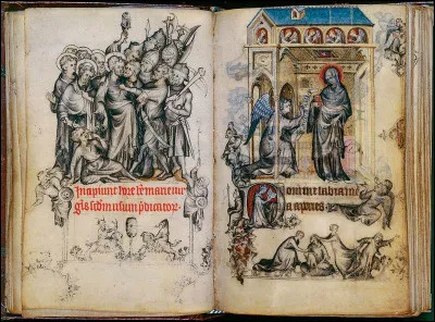 À partir du XIVe siècle, "le livre d'heures", de plus en plus diffusé, fournit le matériel nécessaire à cette première instruction de la lecture. 
Mais qu'est-ce qu'un livre d'heures ?