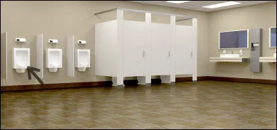 Dans les toilettes, qu'est-ce que ces trois éléments indiquent par la flèche ?