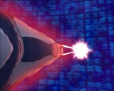 Quel est l'effet de ce laser rouge qui est tir par 2 manta ventre contre ventre ?