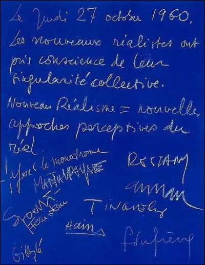 Qui a rédigé "Le Manifeste du Nouveau Réalisme" en 1960, concrétisant ainsi l'usage de cette terminologie pour décrire le mouvement ?