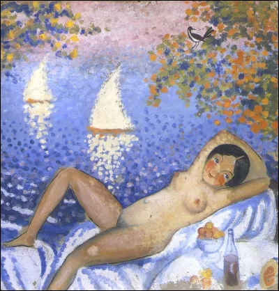 Qui a peint "Nu dans un paysage", avec des voiliers en arrière-plan ?