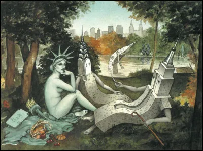 Enfin, avec quels buildings new-yorkais, la statue de la Liberté, pose-t-elle ? (de gauche à droite)
