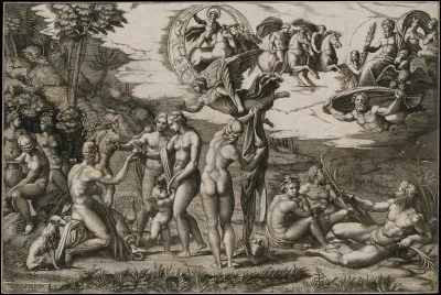 Le peintre s'est inspiré d'un détail du "Jugement de Pâris", gravure de Marcantonio Raimondi. Situez ce détail dans la gravure.