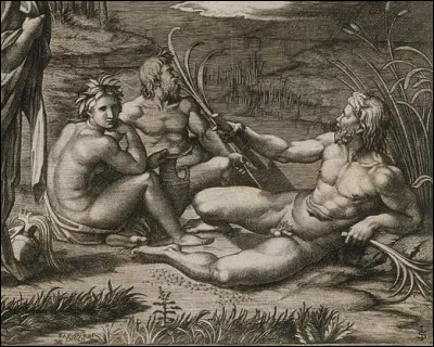 Voici le détail en question. Marcantonio Raimondi a réalisé cette gravure d'après une peinture du même nom, aujourd'hui disparue. Qui avait peint cette toile ?