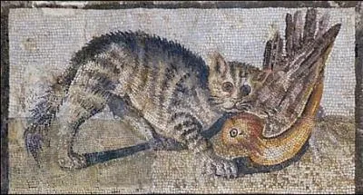 Cette mosaïque romaine figure un chat attrapant un oiseau. D'où vient cette mosaïque ?