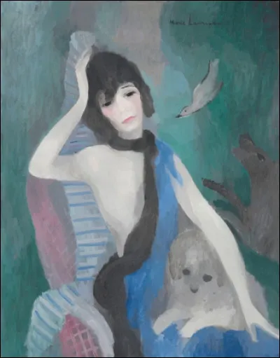 1883-1956 - Marie Laurencin est une artiste peintre française, graveuse et illustratrice. Lors de sa toute première exposition, en 1907, elle rencontre Pablo Picasso et un groupe d'artistes du Bateau-Lavoir de Montmartre. Ses rencontres et ses liaisons nourrissent son art. 
Elle entretiendra une longue et passionnante aventure amoureuse avec un poète et critique d'art. Qui ?