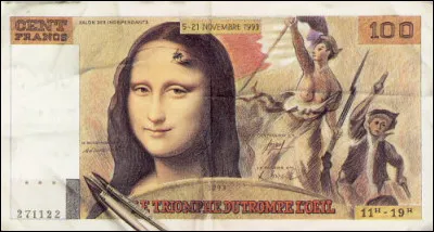 Sur ce billet "Triomphe du trompe-l'il" de Jean Monneret, Mona Lisa a pris la place de :