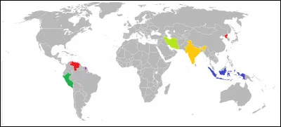 Quels pays ne figurent pas parmi les pays coloriés sur cette carte?