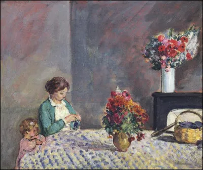 "Femme et enfant assis à table" est un tableau de quel peintre ?