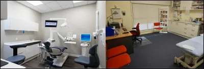 Le centre dispose d'un espace de santé. Les consultations sont gratuites. Quelle illustration représente un cabinet dentaire ?