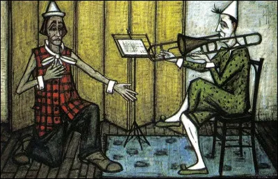 De quel instrument le clown de droite joue-t-il ?