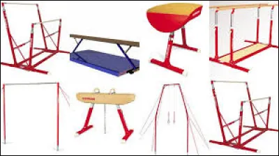 Comment s'appelle chacun des appareils utilisés en gymnastique artistique (anneaux, barres, poutres,...) ?