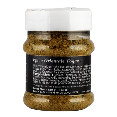 Il s'agit ici d'un pot mélangeant plusieurs épices orientales.
Le prix proposé est : 16,50