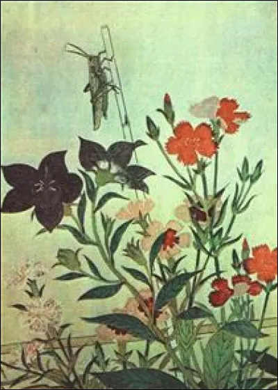 Qui a peint "Riz criquet libellule rouge roses fleurs cloche chinoise" ?