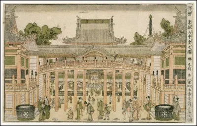 Qui a peint "À l'intérieur de la cour du temple Toeizan à Ueno" ?