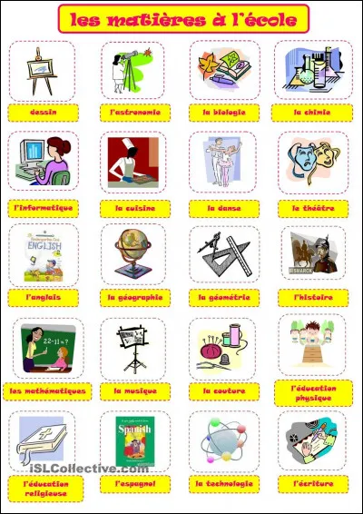 Choisis une mati&egrave;re scolaire.