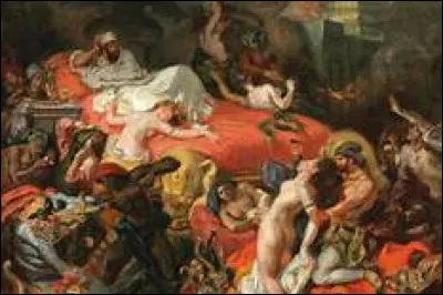 La Mort de Sardanapale - Pour ce tableau, Delacroix s'inspire d'un écrit du poète Lord Byron, le drame "Sardanapalus". A la fin de cette uvre, avec qui le roi d'Assyrie se jette-t-il au feu ?