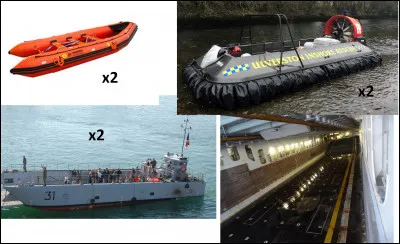 Six embarcations secondaires complètent notre flotte d'engins. Lequel est un aéroglisseur ?