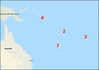 L'archipel du Vanuatu est composé de 83 îles pour la plupart d'origine volcanique. Sauriez-vous situer cet archipel sur une carte ? (Choisissez le numéro correspondant)