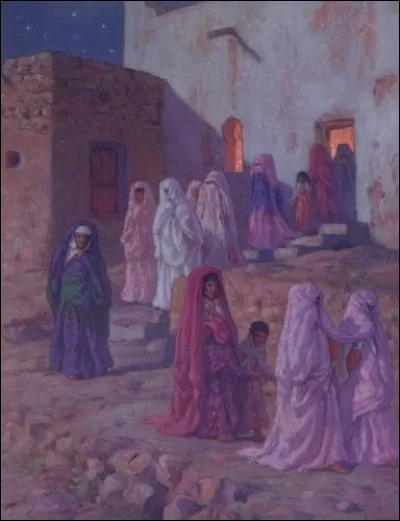 Qui a peint "Musulmans quittant la mosquée du village" ?