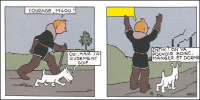 Revenons à la Genèse, pour ainsi dire... Que dit Tintin tout en joie (dans la bulle jaune) et de quel album ces images sont-elles tirées ?