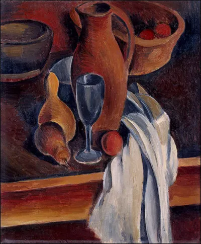 Qui est le peintre de cette "Nature morte en terre cuite avec cruche et serviette blanche" ?