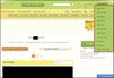 Dans ce quiz, j'ai parlé de certaines fonctionnalités que l'on a avec son compte. Pour y accéder, deux façons, soit la barre des (...) (en vert), soit en cliquant sur l'image de son compte (en rouge).