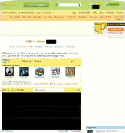 Sur le site, on peut recevoir des défis de ses amis...