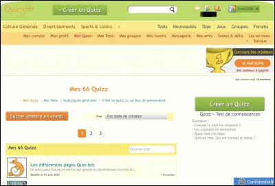 Le but de "Quizz.biz" est de créer des quiz et de faire bien d'autres choses. Pour créer un quiz, il faut aller dans (...) puis dans (...).