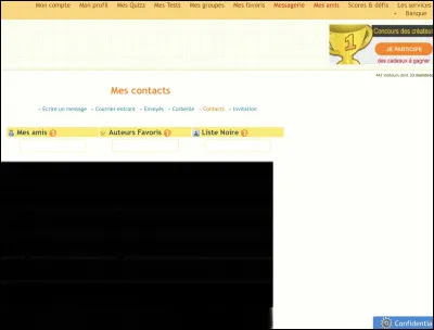 Sur "Quizz.biz", on a la possibilité de voir, dans sa messagerie, les personnes dont on a reçu/envoyé une invitation à devenir amis. Cette page s'appelle...