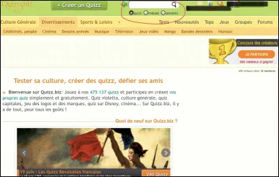 Quand on souhaite faire une recherche pour trouver un quiz/groupe/forum, on doit aller taper dans...