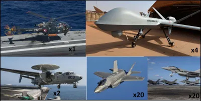 Passons ensuite aux aéronefs présents dans le groupe aéronaval. Combien y a-t-il d'avions de chasse en tout sur le porte-avions ?