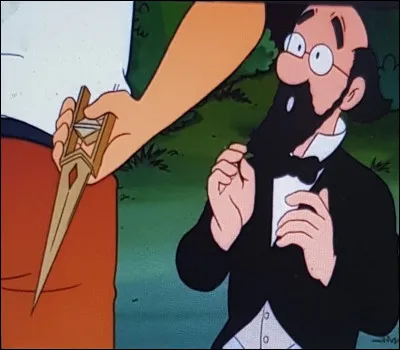 Lorsque Tintin r&eacute;ussit &agrave; lui &ocirc;ter le poignard, comment le professeur r&eacute;agit-il ?