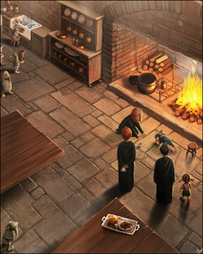 Voici la cuisine de Poudlard mais pour y entrer quel fruit faut-il chatouiller sur le tableau qui masque l'entrée ?