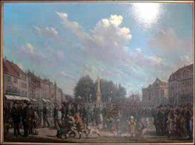 Qui a peint ce tableau intitulé "Défilé de la compagnie des sapeurs-pompiers de la Place Neuve à Vesoul" ?