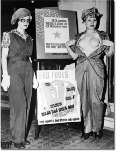 Quand les femmes travaillaient en usine pour remplacer les hommes partis à la guerre, quelle partie du corps protégeaient-elles tout particulièrement avec des outils en plastique mis alors en vente ?