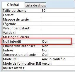 Un champ marqu 'Null interdit = Oui'...