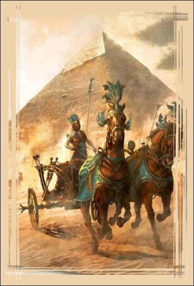 Observez bien : devant quelle pyramide pharaon chevauche-t-il ?