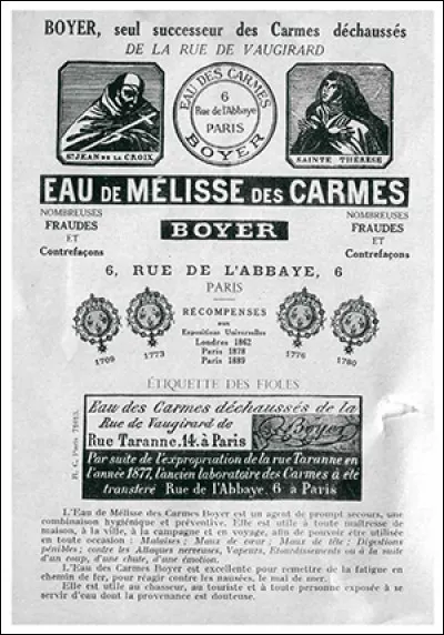 Si je vous dis que cette "eau de mélisse" est fabriquée depuis l'année suivant la mort du dernier roi Henri, vous me répondrez ...
