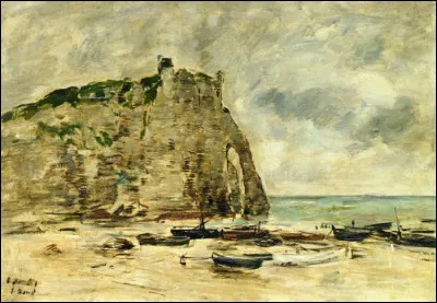 Qui a peint "Étretat, bateaux échoués et falaise d'Aval" ?