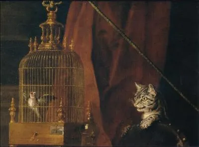 Quel peintre anglais a peint dans le tableau  The Graham Children  ce chat qui guigne un oiseau dans sa cage ?