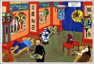 Ainsi que le dit Tintin, nous somme bien au "Lotus Bleu", en Chine. Mais n'y aurait-il pas quelque chose qui dénote, dans le décor ?