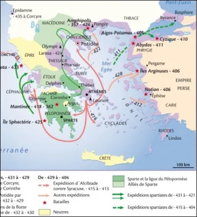 Suit une période plus paisible entrecoupée de révoltes où la Perse s'ingère dans la guerre du Péloponnèse. Quelles seront ses actions dans le conflit opposant Athènes à Sparte ?