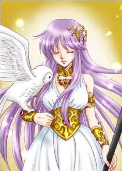 Dans quelle main Athéna porte-t-elle son sceptre ?