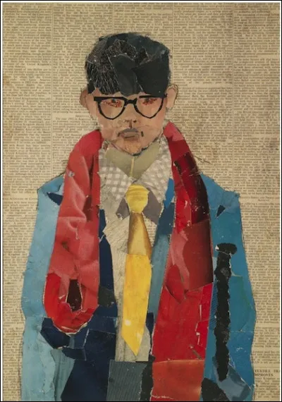 Quel artiste a réalisé ce collage pour faire son autoportrait avec sa cravate jaune, alors qu'il était un jeune étudiant, en 1954 ?