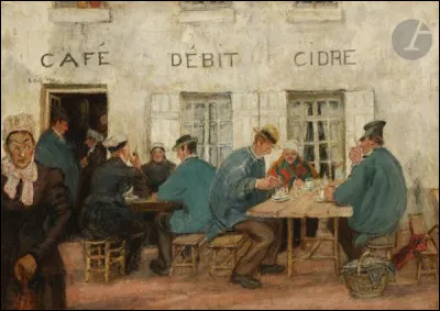 Qui a représenté ces "Paysans normands à la terrasse d'un café" ?