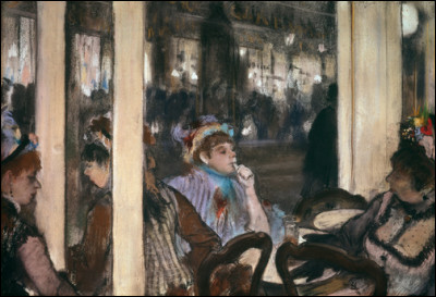 Qui a peint la toile intitulée "Femme à la terrasse du café" ?