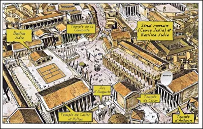 L'aventure débute au Sénat, ce qui nous offre une vue panoramique sur le Forum... 2 éléments sont parfaitement anachroniques : lesquels ?