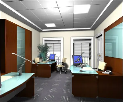 À côté du secrétariat, cette pièce abrite trois bureaux pour des comptables. Affiché sur les écrans, de quel logo s'agit-il ?