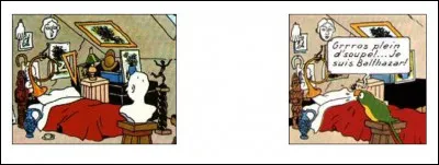 La chambre de M. Balthazar a dû connaître un cambriolage partiel : entre les pages 4 et 9, il manque l'équerre triangulaire, la lampe de chevet, la tasse, un tableau et ...